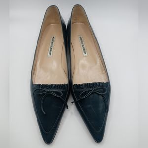 Manolo Blahnik Navy Blue Flats with Bow Detail